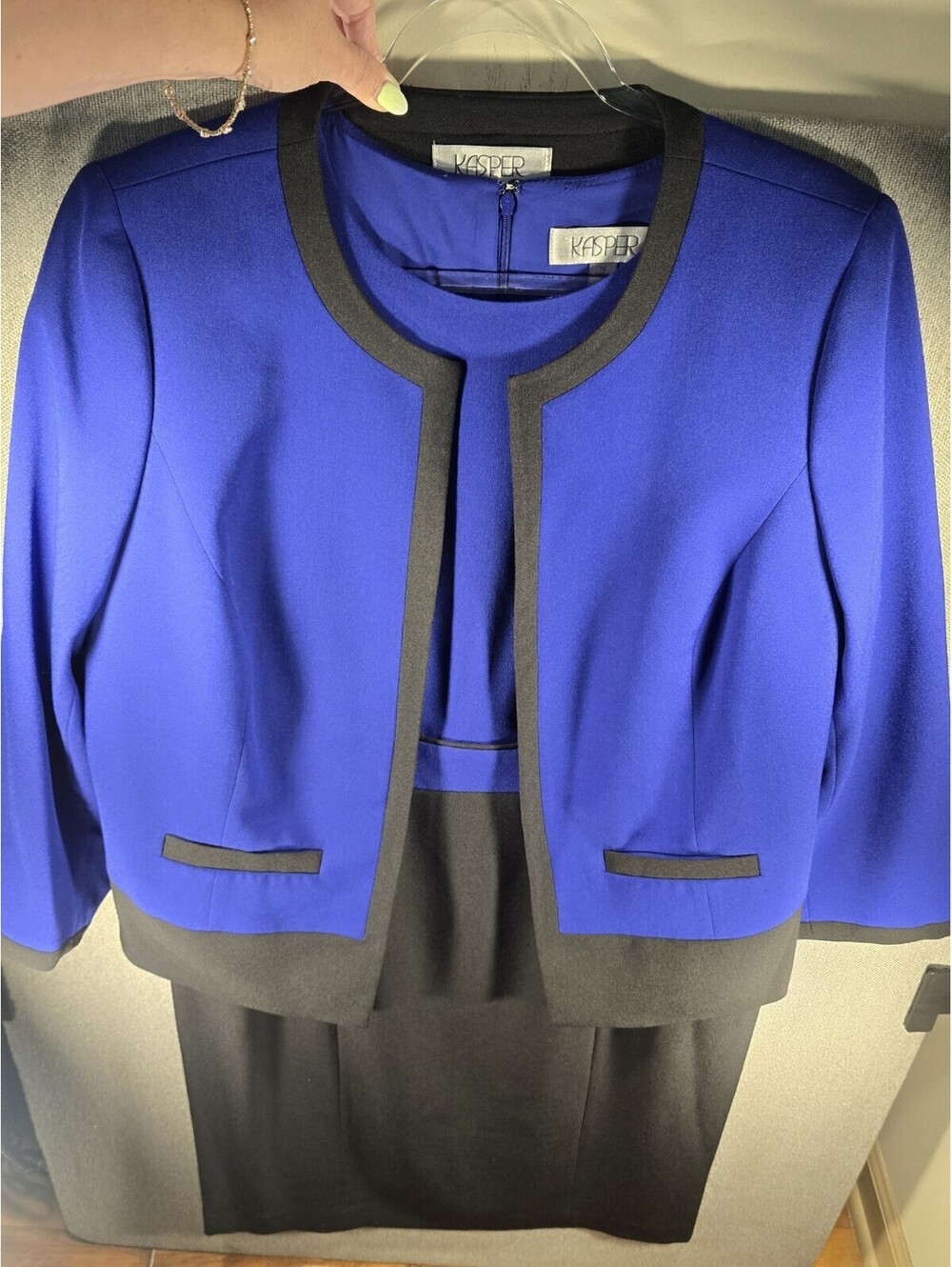 Kasper Royal Blue and Black Cropped Suit Jacket